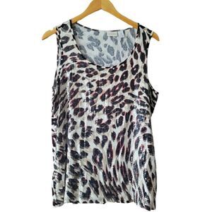 Chico's Leopard Print Sleeveless Top with Sequins - Size 2 / Large